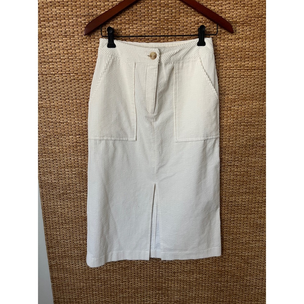 Moon River White Midi Skirt with Front Slit